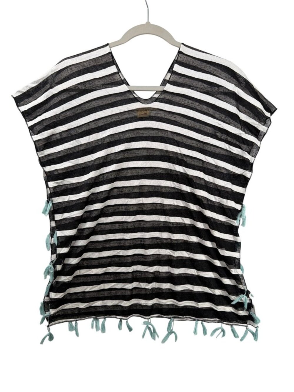 Gianni Bini Girls Swimsuit Cover Navy/White Striped Tasseled Lightwt Open Sides